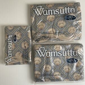 VTG Wamsutta Twin Sheet Set Nautical Seashell No Iron‎ Ultracale 2 Pillowcases